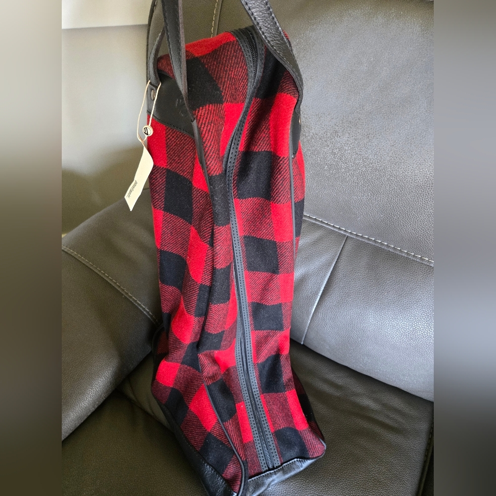 Bonfanti Borse Buffalo Plaid Wool Real Leather Horse Equestrian Boot Bag-NWT's - Picture 5 of 8